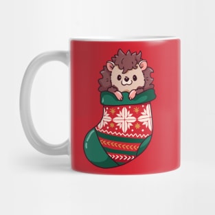 Cute Cartoon Christmas Hedgehog in a Stocking Mug